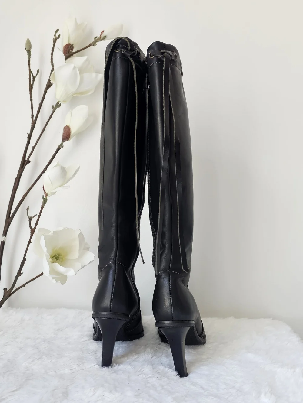 Coach Bella Waxy Calf Black Leather Knee Boots